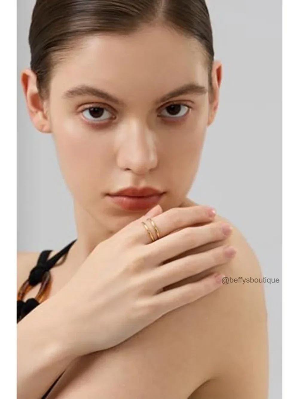 14K Gold Two Row Band Ring for Women - Dainty Chunky Stacking Ring